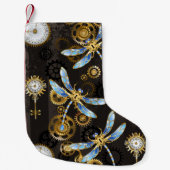 Steampunk Dragonflies op bruine gestreepte achterg Kleine Kerstsok (Voorkant)