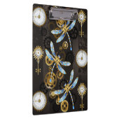 Steampunk Dragonflies op bruine gestreepte achterg Klembord (Rechts)