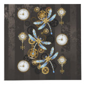 Steampunk Dragonflies op bruine gestreepte achterg Kubus (Rechts)
