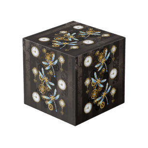 Steampunk Dragonflies op bruine gestreepte achterg Kubus