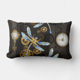 Steampunk Dragonflies op bruine gestreepte achterg Kussen