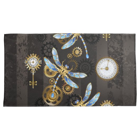 Steampunk Dragonflies op bruine gestreepte achterg Kussensloop (Voorkant-Rechts)