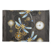 Steampunk Dragonflies op bruine gestreepte achterg Kussensloop (Achterkant)