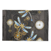 Steampunk Dragonflies op bruine gestreepte achterg Kussensloop (Achterkant-Links)