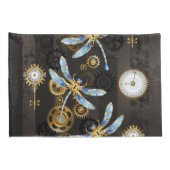 Steampunk Dragonflies op bruine gestreepte achterg Kussensloop (Achterkant-Rechts)