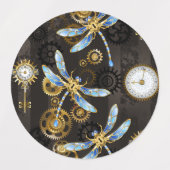 Steampunk Dragonflies op bruine gestreepte achterg Labels (Design 1)