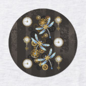Steampunk Dragonflies op bruine gestreepte achterg Labels (Design 2)