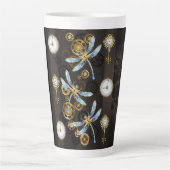 Steampunk Dragonflies op bruine gestreepte achterg Latte Mok (Voorkant)
