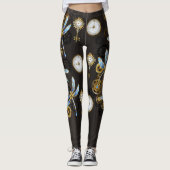 Steampunk Dragonflies op bruine gestreepte achterg Leggings (Voorkant)
