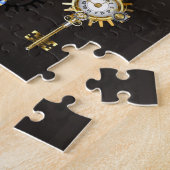 Steampunk Dragonflies op bruine gestreepte achterg Legpuzzel (Zijkant)