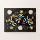 Steampunk Dragonflies op bruine gestreepte achterg Legpuzzel (Horizontaal)