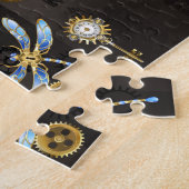Steampunk Dragonflies op bruine gestreepte achterg Legpuzzel (Zijkant)