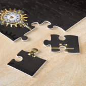 Steampunk Dragonflies op bruine gestreepte achterg Legpuzzel (Zijkant)