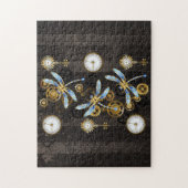 Steampunk Dragonflies op bruine gestreepte achterg Legpuzzel (Verticaal)