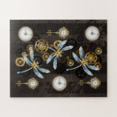 Steampunk Dragonflies op bruine gestreepte achterg Legpuzzel (Horizontaal)