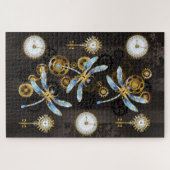 Steampunk Dragonflies op bruine gestreepte achterg Legpuzzel (Horizontaal)