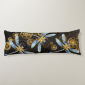 Steampunk Dragonflies op bruine gestreepte achterg Lichaamskussen (Achterkant)