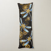 Steampunk Dragonflies op bruine gestreepte achterg Lichaamskussen (Achterkant (Verticaal))