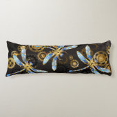 Steampunk Dragonflies op bruine gestreepte achterg Lichaamskussen (Voorkant)