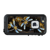Steampunk Dragonflies op bruine gestreepte achterg LifeProof iPhone Hoesje (Achterkant (horizontaal))