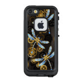 Steampunk Dragonflies op bruine gestreepte achterg LifeProof iPhone Hoesje (Achterkant)