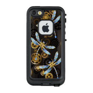 Steampunk Dragonflies op bruine gestreepte achterg LifeProof FRÄ’ iPhone SE/5/5s Hoesje