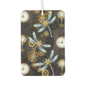 Steampunk Dragonflies op bruine gestreepte achterg Luchtverfrisser (Voorkant)
