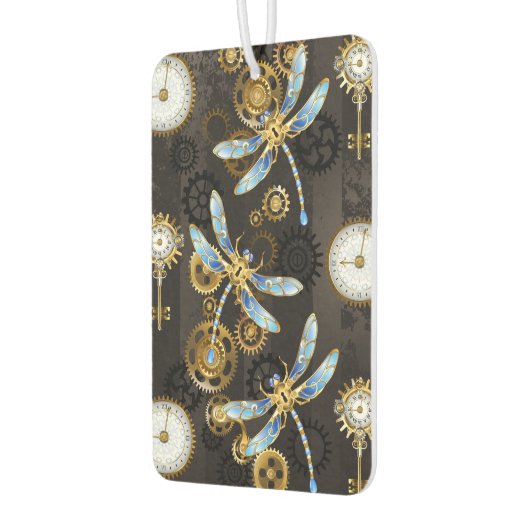 Steampunk Dragonflies op bruine gestreepte achterg Luchtverfrisser (Links)