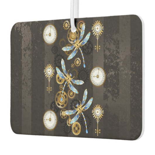 Steampunk Dragonflies op bruine gestreepte achterg Luchtverfrisser (Links)