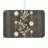 Steampunk Dragonflies op bruine gestreepte achterg Luchtverfrisser (Voorkant)