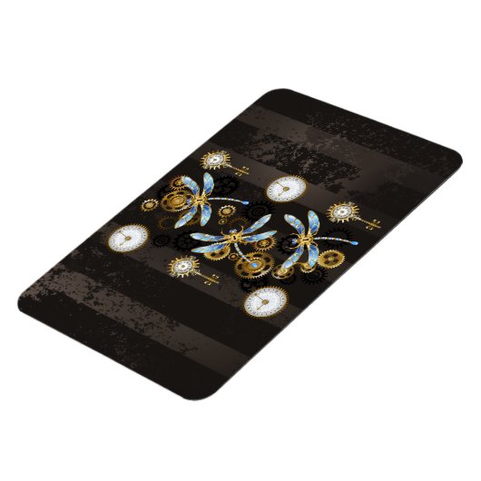 Steampunk Dragonflies op bruine gestreepte achterg Magneet (Linkerzijde)