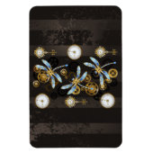 Steampunk Dragonflies op bruine gestreepte achterg Magneet (Verticaal)