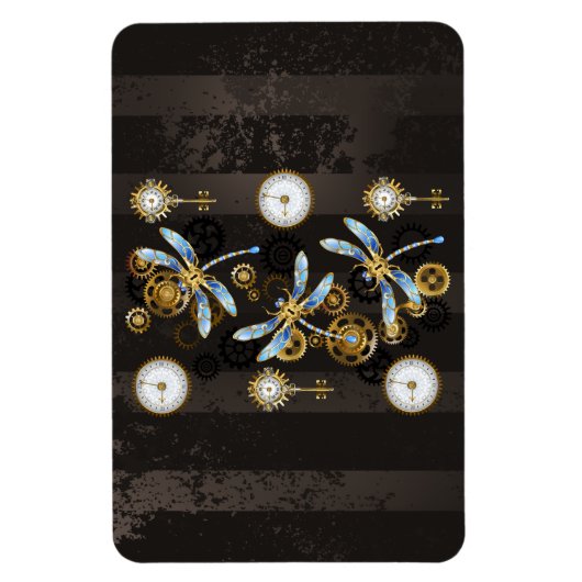 Steampunk Dragonflies op bruine gestreepte achterg Magneet (Verticaal)