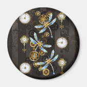 Steampunk Dragonflies op bruine gestreepte achterg Magneet (Voorkant)