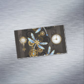 Steampunk Dragonflies op bruine gestreepte achterg Magnetisch Visitekaartje (Voorbeeld)