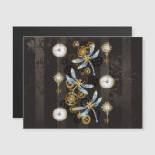 Steampunk Dragonflies op bruine gestreepte achterg Magnetische Uitnodiging (Voorkant / Achterkant)