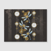 Steampunk Dragonflies op bruine gestreepte achterg Magnetische Uitnodiging (Voorkant)