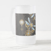 Steampunk Dragonflies op bruine gestreepte achterg Matglas Bierpul (Voorkant links)