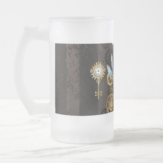 Steampunk Dragonflies op bruine gestreepte achterg Matglas Bierpul (Links)