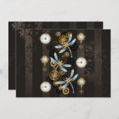 Steampunk Dragonflies op bruine gestreepte achterg Menu (Voorkant / Achterkant)