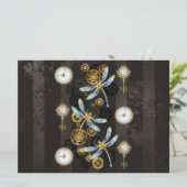 Steampunk Dragonflies op bruine gestreepte achterg Menu (Staand voorkant)