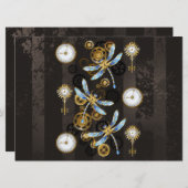 Steampunk Dragonflies op bruine gestreepte achterg Menu (Voorkant / Achterkant)