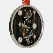 Steampunk Dragonflies op bruine gestreepte achterg Metalen Ornament (Rechts)