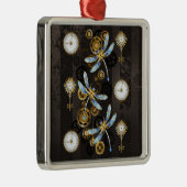 Steampunk Dragonflies op bruine gestreepte achterg Metalen Ornament (Rechts)
