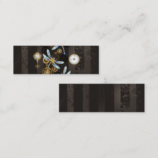 Steampunk Dragonflies op bruine gestreepte achterg Mini Visitekaartje (Voorkant / Achterkant)
