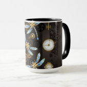 Steampunk Dragonflies op bruine gestreepte achterg Mok (Voorkant rechts)