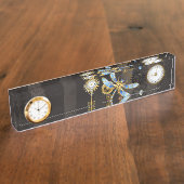 Steampunk Dragonflies op bruine gestreepte achterg Naambordje (Zijkant)