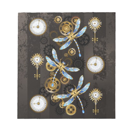 Steampunk Dragonflies op bruine gestreepte achterg Notitieblok (Voorkant)