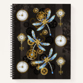 Steampunk Dragonflies op bruine gestreepte achterg Notitieboek (Voorkant)