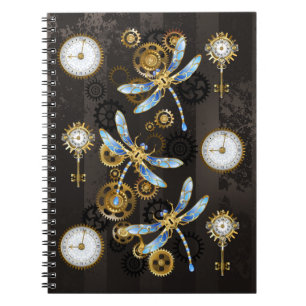 Steampunk Dragonflies op bruine gestreepte achterg Notitieboek